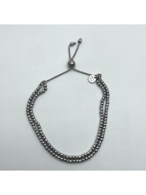 Vtg Sterling Silver Geometric Ball Bead Chain Adjustable Bolo Bracelet OS